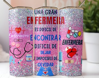 Spanish Nurse Tumbler Design: 20oz Skinny Sublimation (Digital Download PNG)
