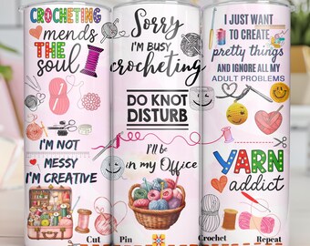 面白いかぎ針編みのタンブラーラップPNG：シームレスなかぎ針編みの名言20オンスデザイン（デジタルダウンロード