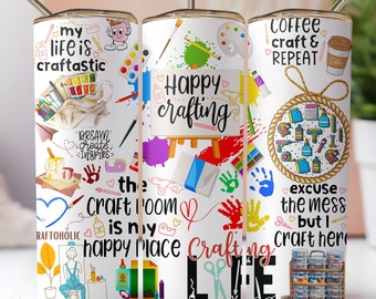 Happy Crafting Tumbler Wrap: Seamless 20oz Skinny Tumbler (Digital Download)