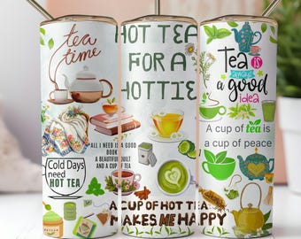 Hot Tea Season Tumbler Wrap: Books & Quilting Design (PNG Digital Download)