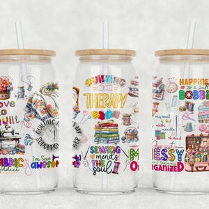Quilting is My Therapy Glass Can Wrap, Sewing Passion 16oz Glass Can Sublimation, Quilt Libbey PNG, Quilting Sublimation Sewing Glass GIFT