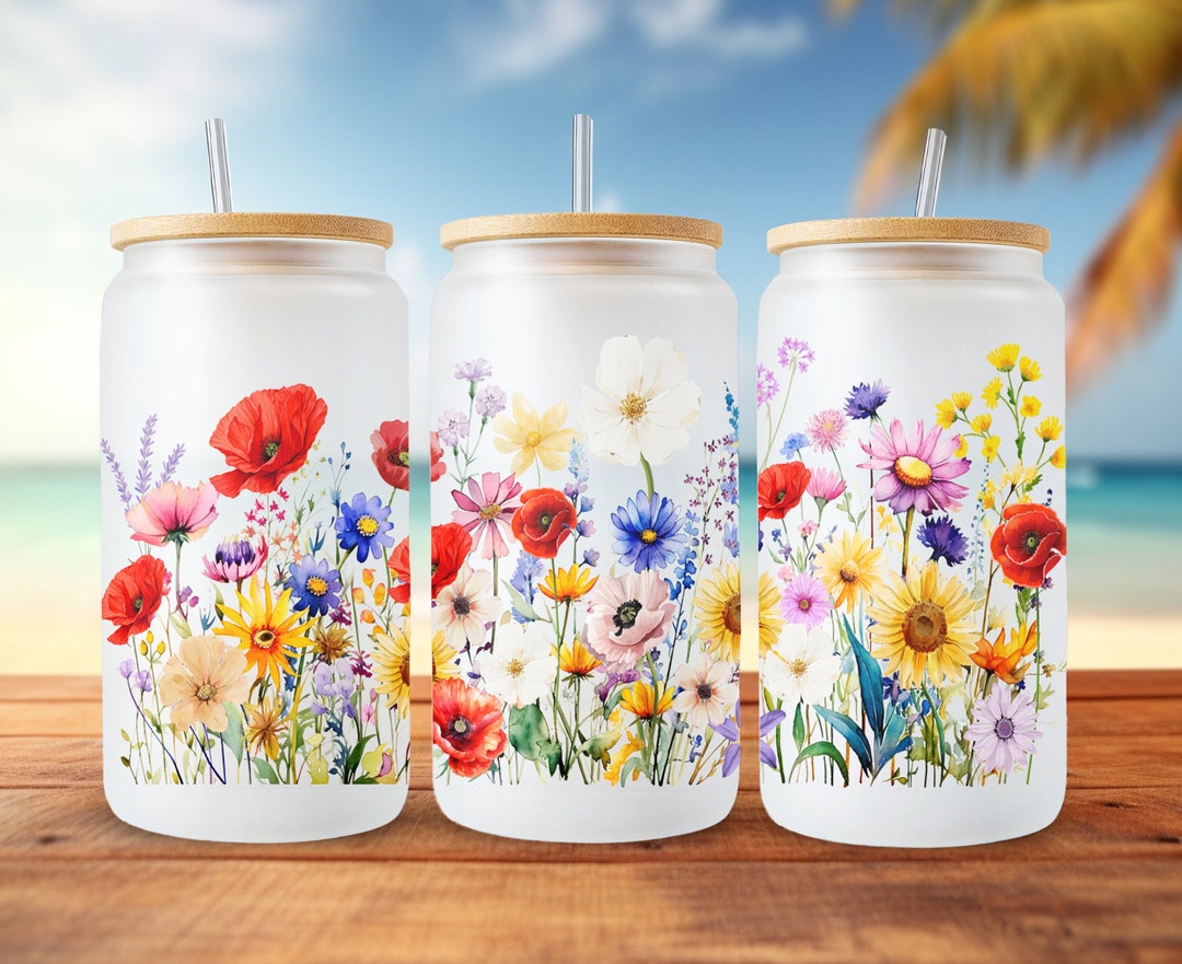 Poppies Wildflowers 16oz Libbey Glass Can Design, Poppies Tumbler PNG ...
