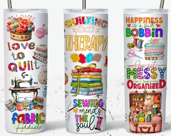 Quilting Therapy Tumbler Wrap: Sewing Passion, 20oz Skinny Design (PNG Digital)