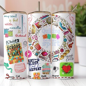 Quilting Sport Tumbler Wrap PNG, Sewing Passion, Quilting Tumbler Wrap, Crafter Life 20 oz Skinny Tumbler, Quilting Sublimation Tumbler Gift