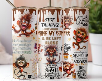 Sarcastic Monkey Coffee Tumbler Wrap PNG: grappig bekerontwerp (digitale download)