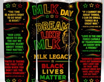 MLKレガシータンブラーPNG、MLKの名言「夢を見よう」、アフロプライド昇華プリント（デジタルダウンロード）