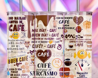 スペインコーヒー愛好家向けタンブラーラップ：Cafe Sarcastico PNG（デジタルダウンロード）