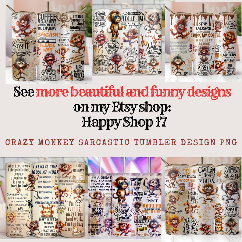 Funny Monkey Sarcastic Quotes Tumbler Wrap (digital Design) - Etsy