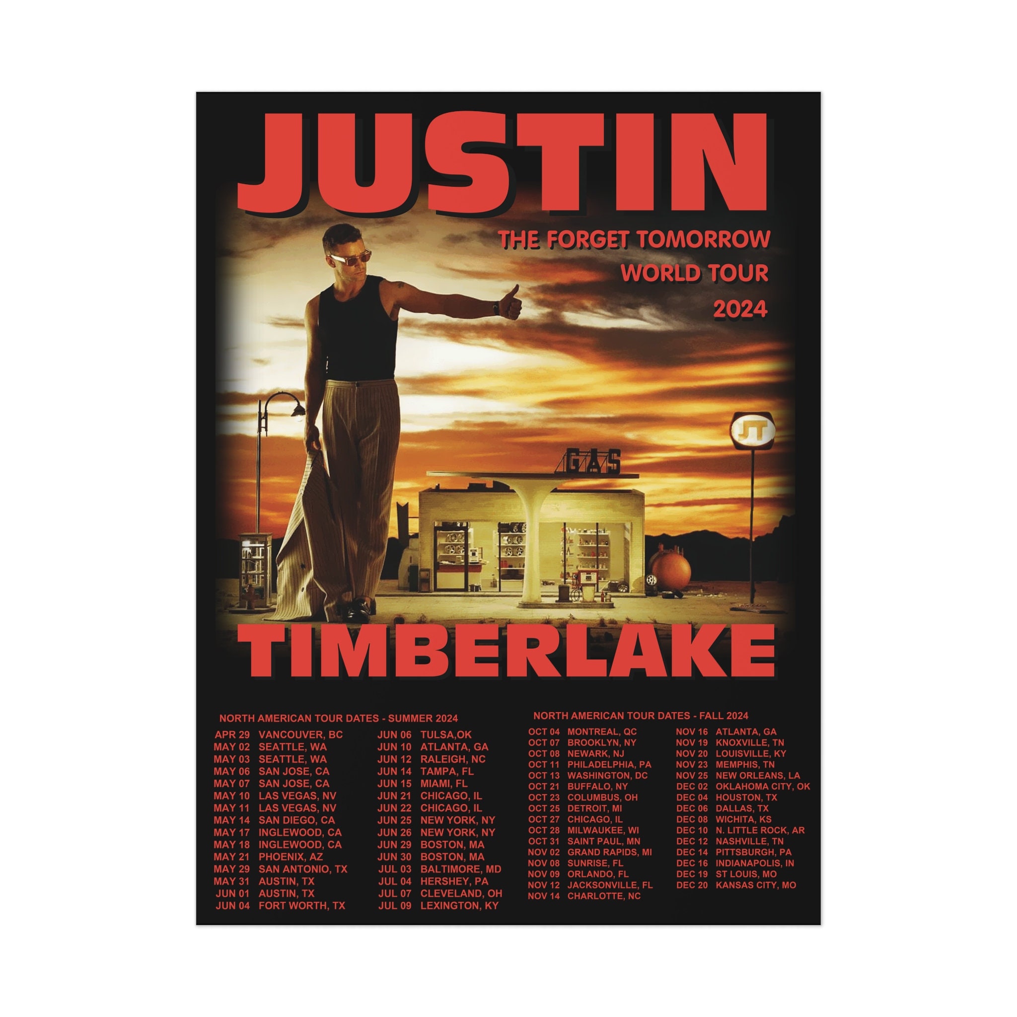 2024 Justin Timberlake Tour Poster, the Forget Tomorrow Tour