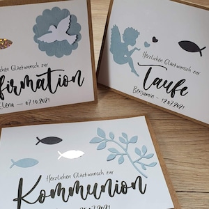 Karte Taufe Konfirmation Kommunion Firmung Mädchen Junge, unisex, Geschenk, Glückwunschkarte, Engel, Fisch, Taube, blau