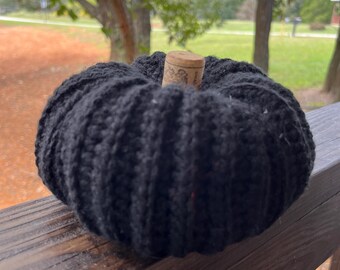 Medium Pumpkins, Crochet Pumpkins, Fall Decor, Recycled Wine Cork Stem