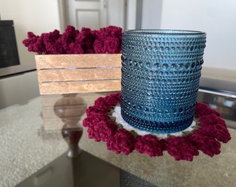 Flower Coasters/ Set of Four Flower Coasters/ Handmade/ Crochet Coasters/ Coffee Table Decor/ Box set of Coasters