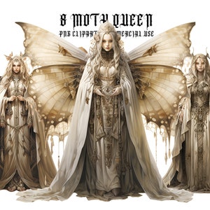 8 Fairytale Moth Queen Aquarell Clipart, Märchen Clipart PNG, Fantasy Moth, Papier Handwerk - Junk Journal, Scrapbooking