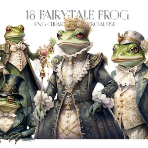 18 Fairytale Frog Watercolor Clipart, fairytale Clipart PNG, Fantasy Clipart, Junk Journal, Scrapbooking, Children Illustration