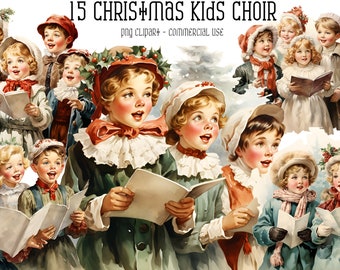 15 Christmas Choir Watercolor Clipart, Vintage Christmas Spirit Clipart PNG, Christmas png Clipart, Paper craft - Junk Journal, Scrapbooking