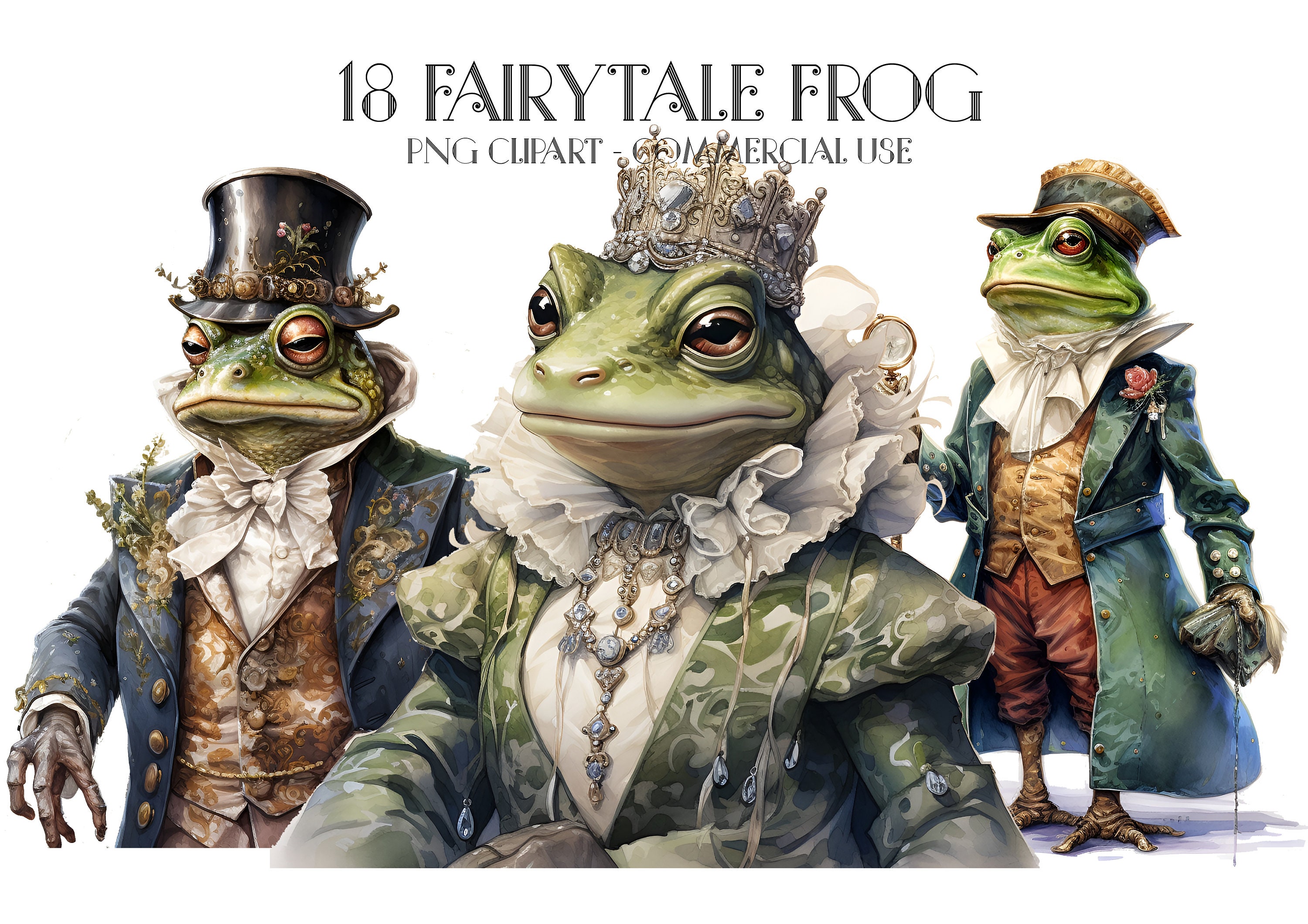 18 Fairytale Frog Watercolor Clipart, Fairytale Clipart PNG, Fantasy ...