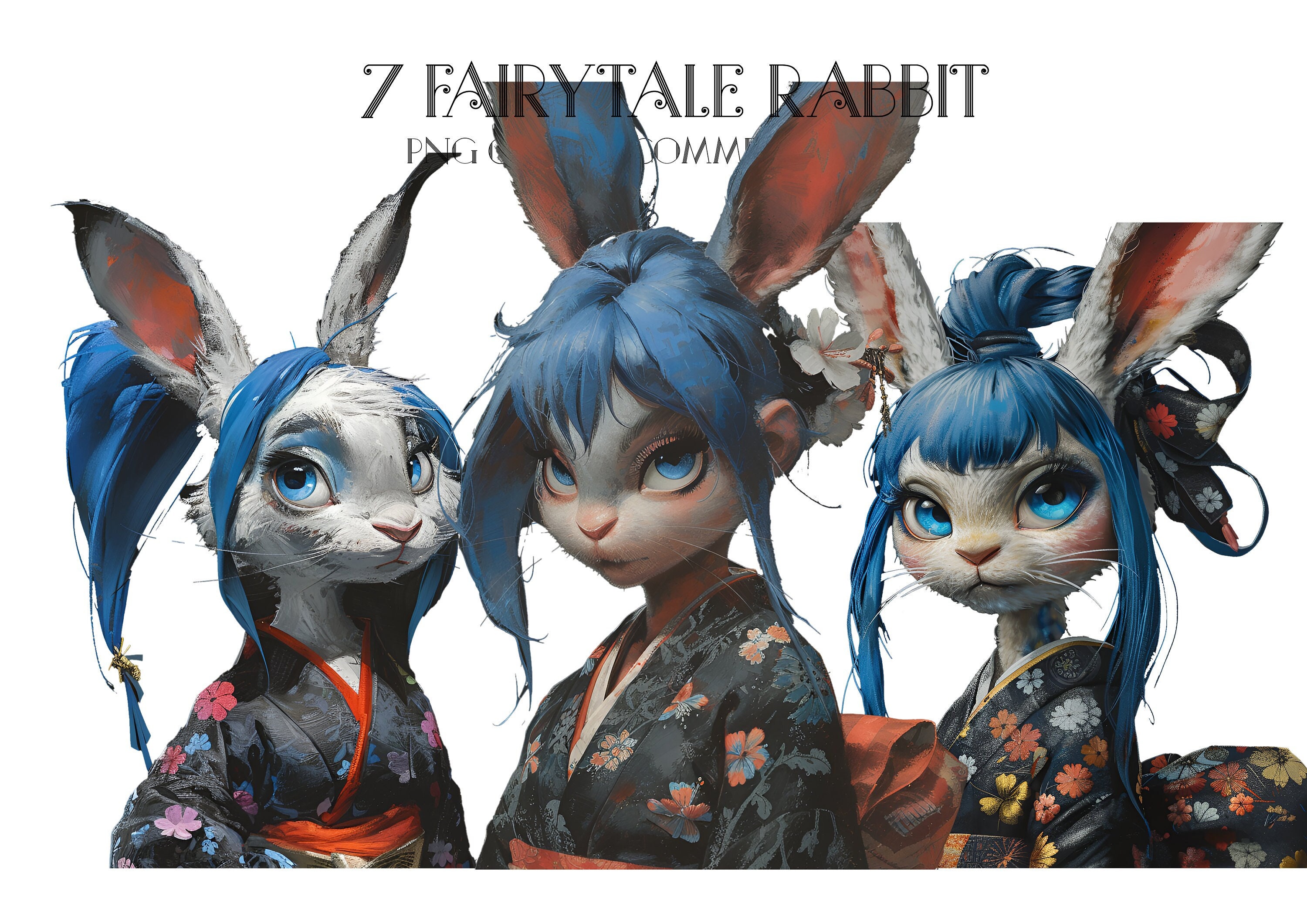 7 Fairytale Japanese Rabbit Watercolor Clipart, Fairytale Rabbit ...
