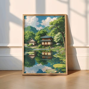 Japanese Anime Landscape Art Poster, Anime Poster, Japanese Scenery, Digital Painting Wall Art for Home Decor, Studio Ghibli Inspired