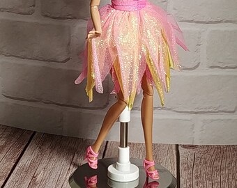 Shining dress, Pink shoes for Barbie - 1/6 Clothes for regular 11 inch 30cm female dolls
