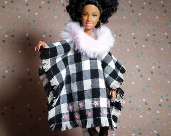 Poncho dress for Barbie - 1/6 Clothes for regular 11 inch 30cm female dolls