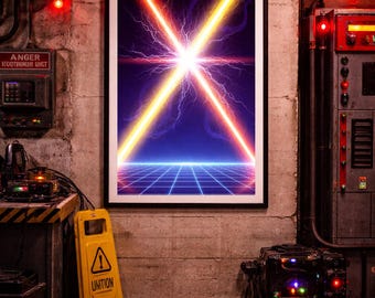 Proton Stream Crossing Poster | Don't Cross the Streams Art | Ghostbusters Inspired Synthwave | Energy Beam Wall Art