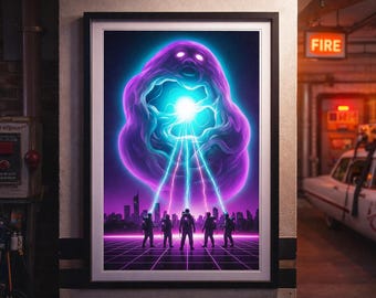 Ghost Hunters Silhouette Poster | Paranormal Team Synthwave Art | 80s Movie Style Print | Ghostbusters Fan Art