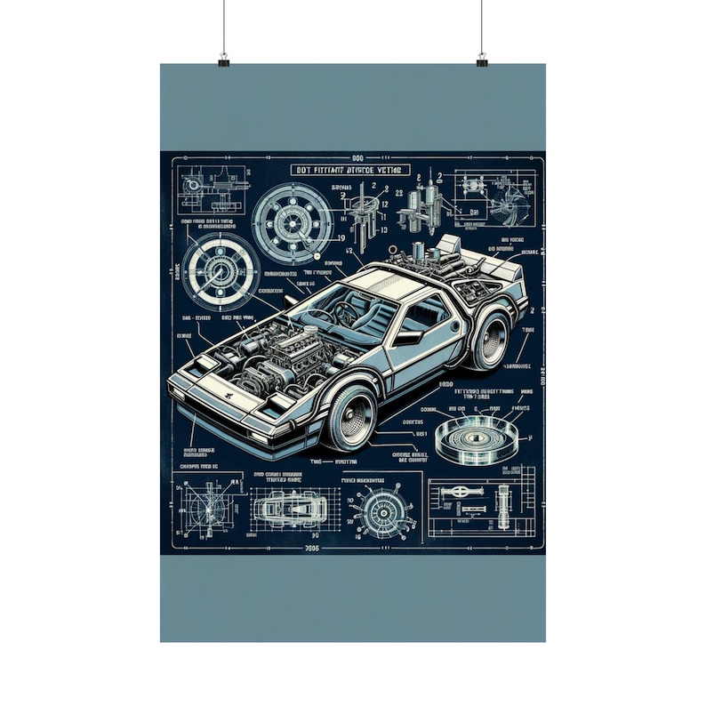 Delorean Time Machine Blueprint Poster - Back to the Future Technical ...