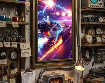 88 MPH DeLorean Poster | Back to the Future Time Travel | BTTF Synthwave Art | Flux Capacitor