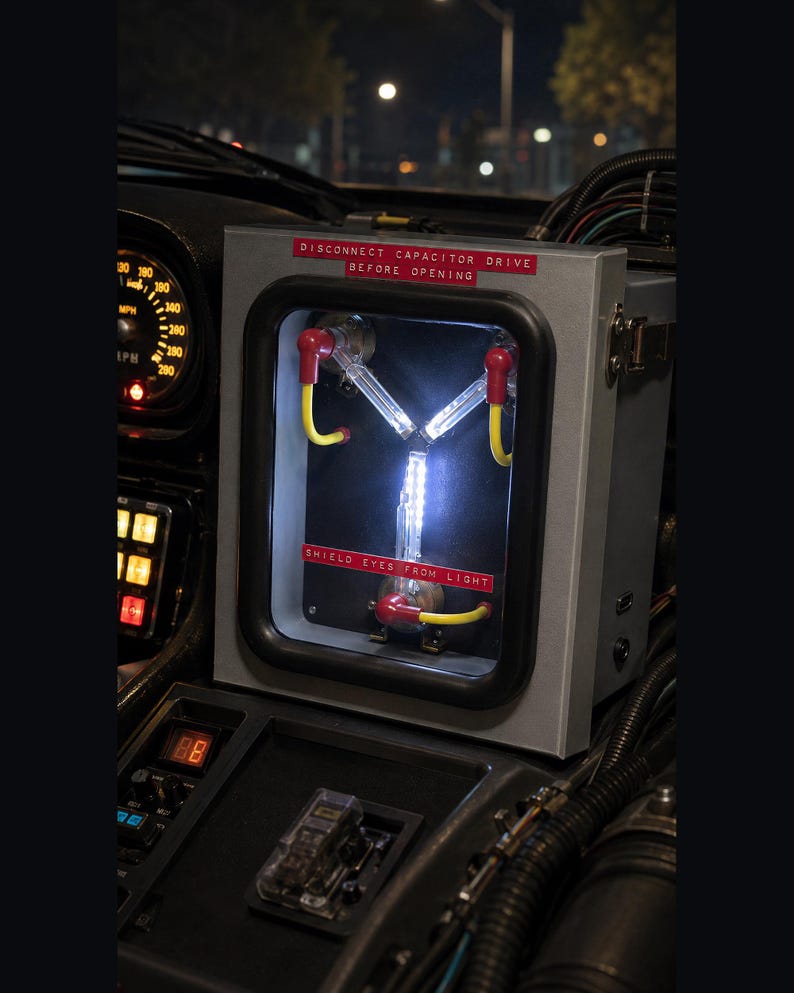 Flux Capacitor styled on a car dashboard at night