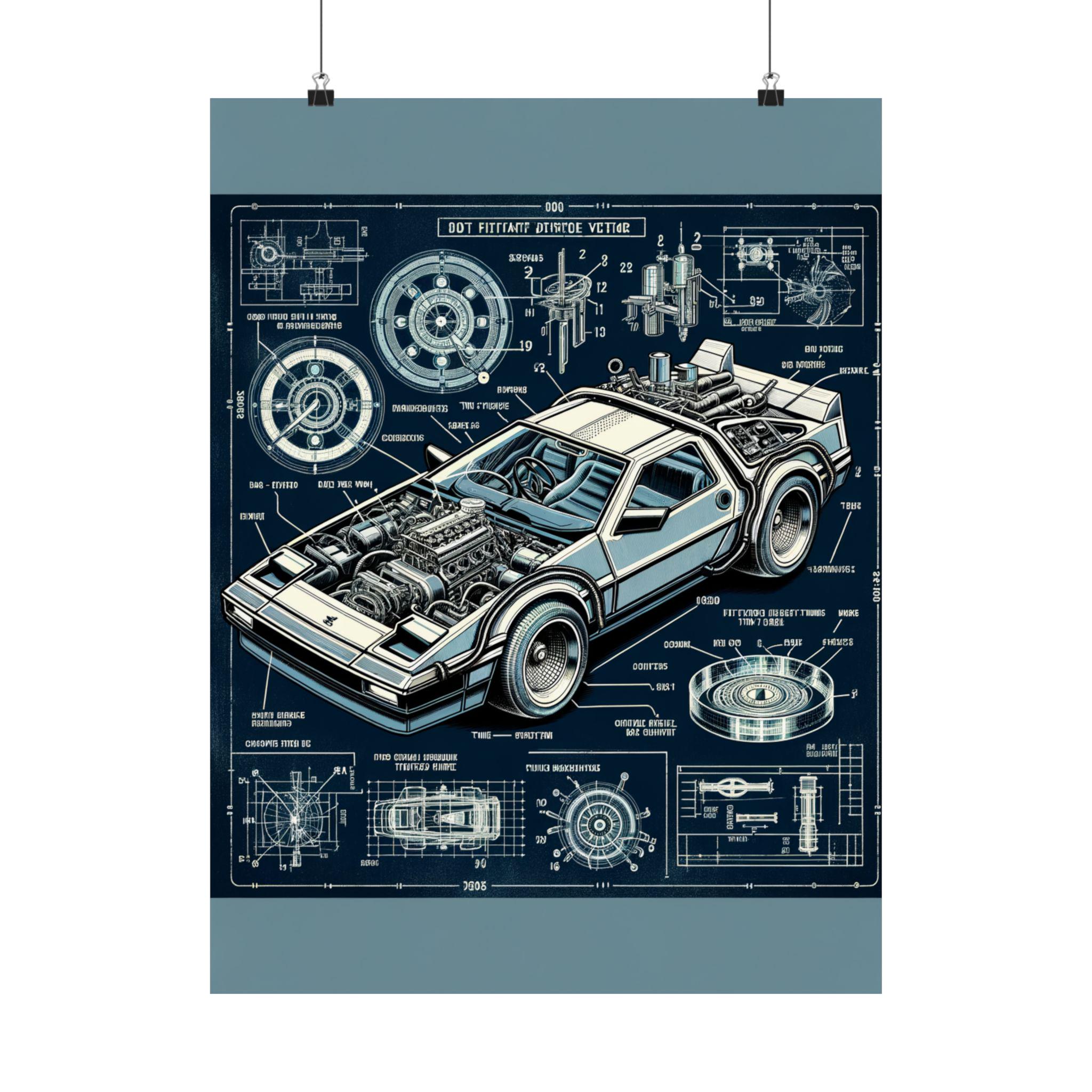 Delorean Time Machine Blueprint Poster - Back to the Future Technical ...