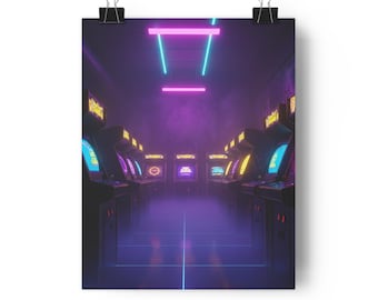 Retro Arcade Room Poster | Neon Gaming Wall Art | 80s Arcade Aesthetic | Synthwave Gamer Decor