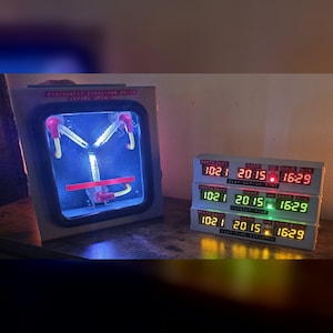 Flux Capacitor and Time Circuits Clock Set | Light Up Props with Sound & Remote | Back to the Future Inspired Handmade Gift image 2