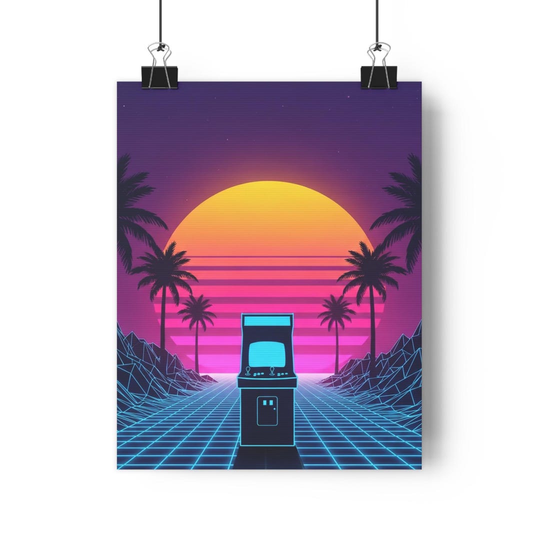 Retro Arcade Sunset Poster | Vaporwave Gaming Art | 80s Synthwave Print ...