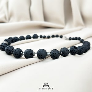 14mm Lava Stone Necklace  Power,  Uniqueness, Black Necklace for women, Gemstone,  Mothers Day Gift, Mothers Day Jewelry , Gift for her