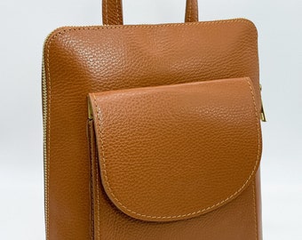 2 in 1 backpack bag made of genuine dollar leather in brown, Made in Italy