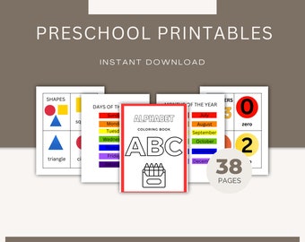 Vorschul-Lernmaterialien zum Ausdrucken: Alphabet, Zahlen, Formen, Farben (Digitaler Download)