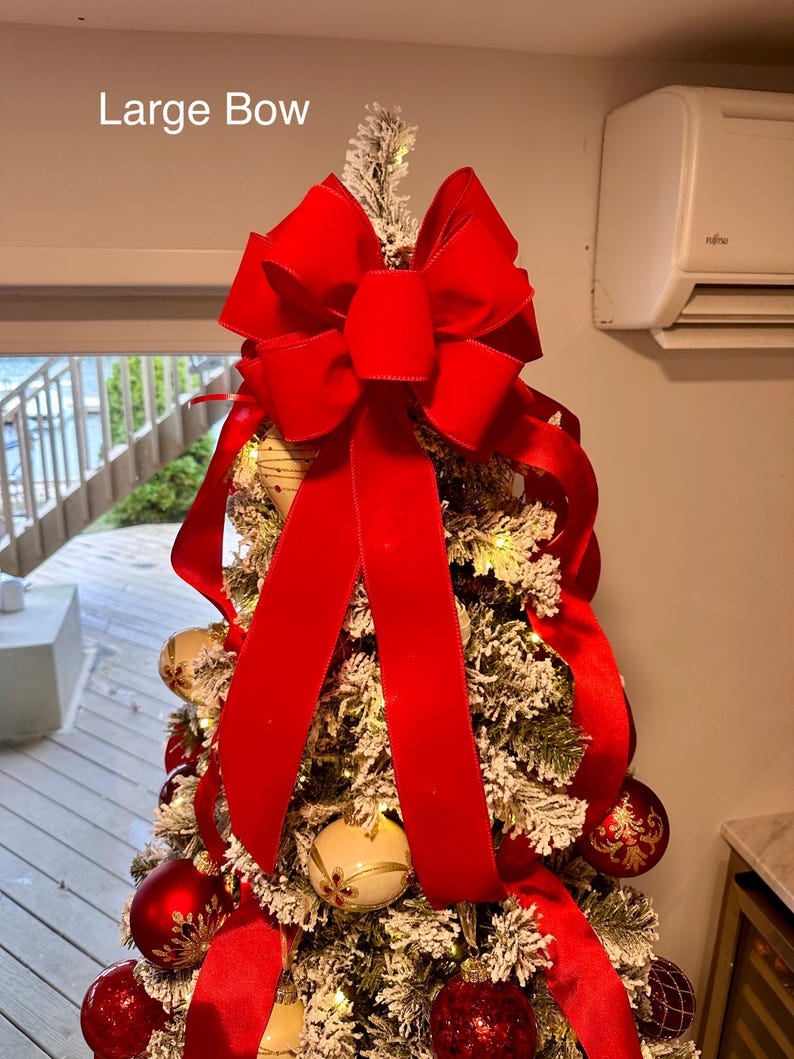 Classic Red Christmas Tree Topper Bow With Long Streamers L & XL - Etsy