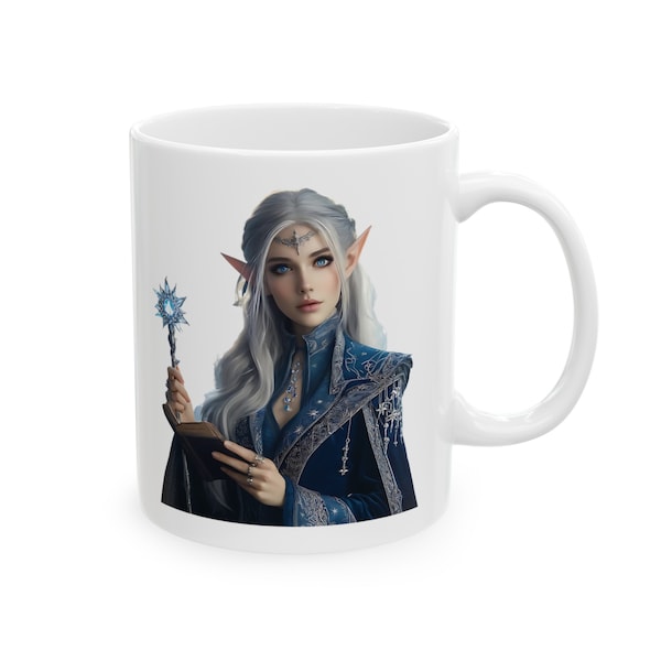 Elf Wizard, Fantasy Art, RPG Character, Mystical, Gamer Gift, Magic, Role-Play, Game Night Accessories, DM, Mythological, Ceramic Mug, 11oz