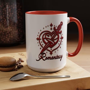 Romantasy Book Lover Coffee Mug, Heart Dagger Image Mug, Fantasy Romance Cup, Novel Reading Gift, Bookworm Present, Gift for Her, 11oz 15oz
