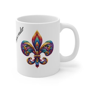 Mardi Gras, Fleur-de-lis, Laissez Les Bons Temps Rouler, Let the Good Times Roll, purple, green, gold, Ceramic Mug 11oz