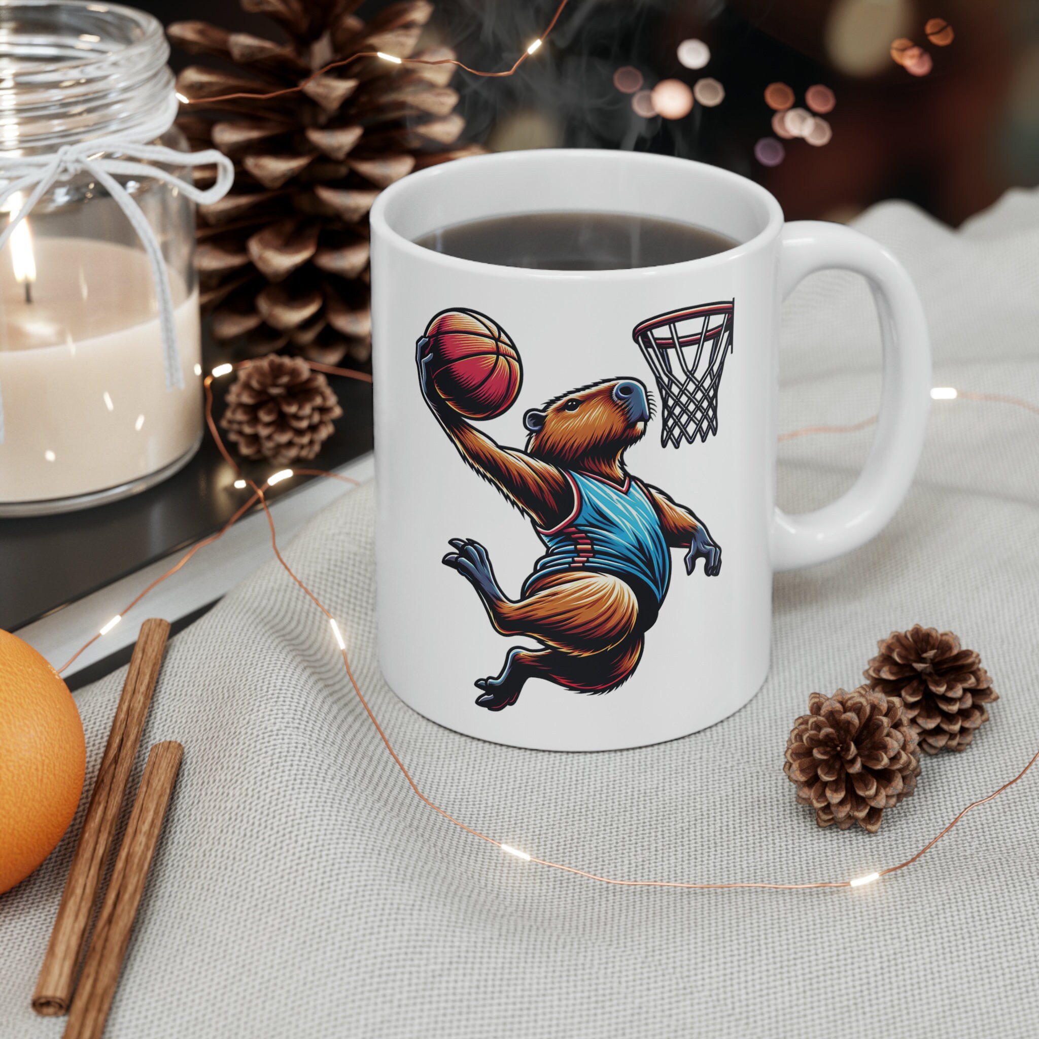 Capybara Slam Dunk Ceramic Mug: Basketball Fan Gift (11oz) - Etsy
