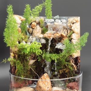 Indoor Waterfall Fountain with Bamboo Valley Theme - Unique Moss Fountain Art Desk Planting Décor Diorama Accent Piece