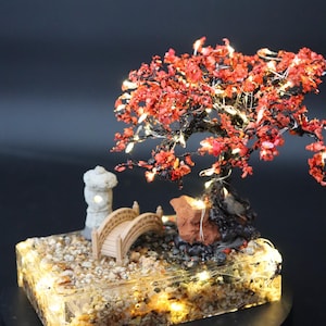 Handcrafted Mini Zen Garden Night Light: Cherry Blossom or Autumn Leaf Tree