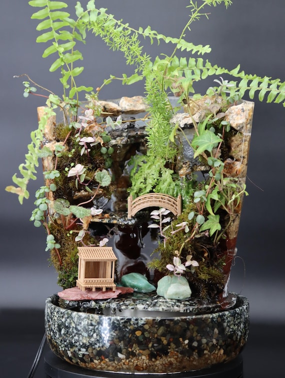 Handmade Indoor Waterfall Fountain: Zen Garden with Live Plants