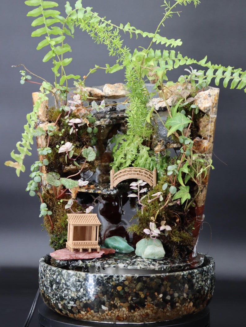 Handmade Indoor Waterfall Fountain: Zen Garden with Live Plants bild 1