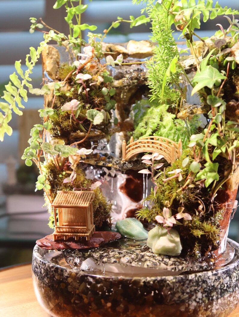 Handmade Indoor Waterfall Fountain: Zen Garden with Live Plants bild 6