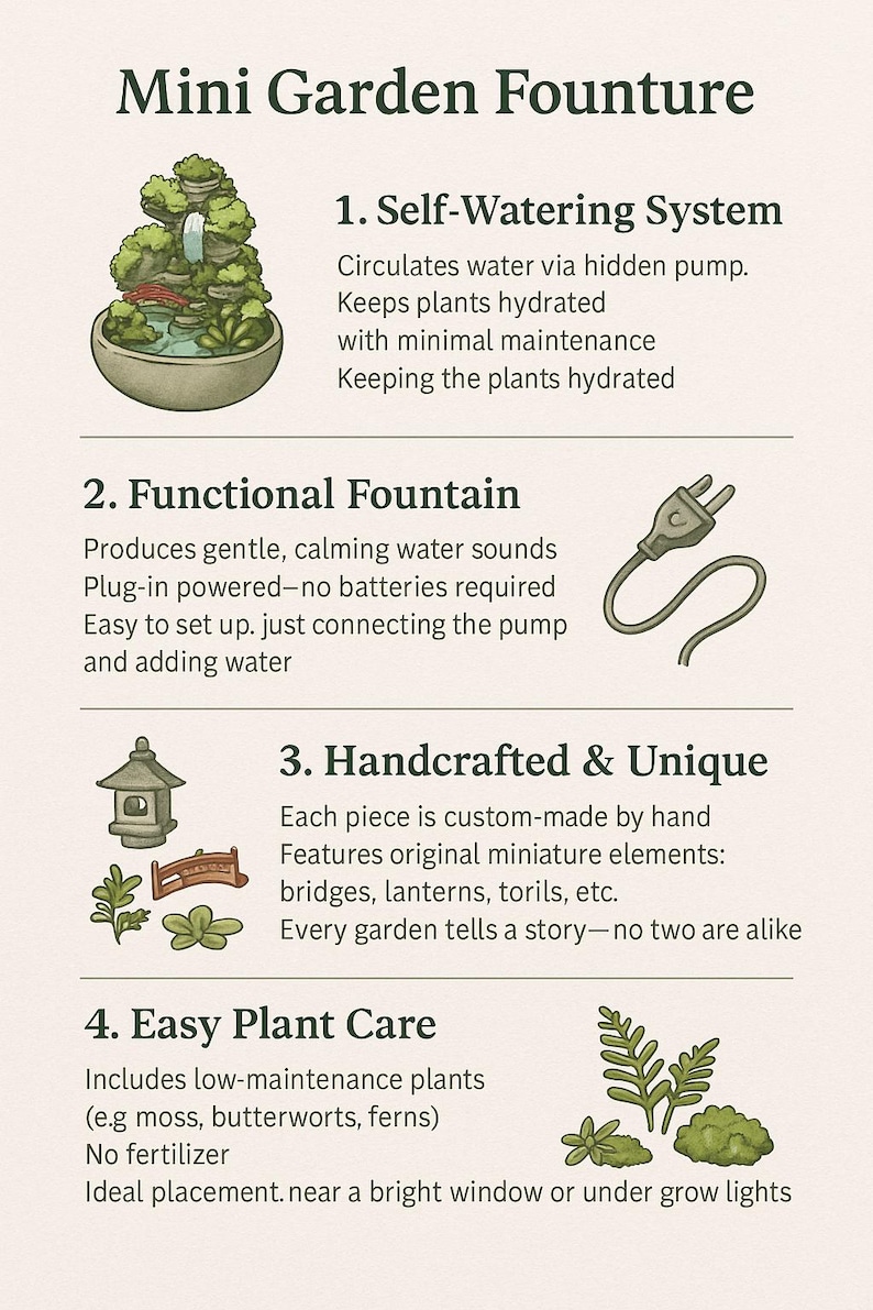 Handmade Indoor Waterfall Fountain: Zen Garden with Live Plants bild 3