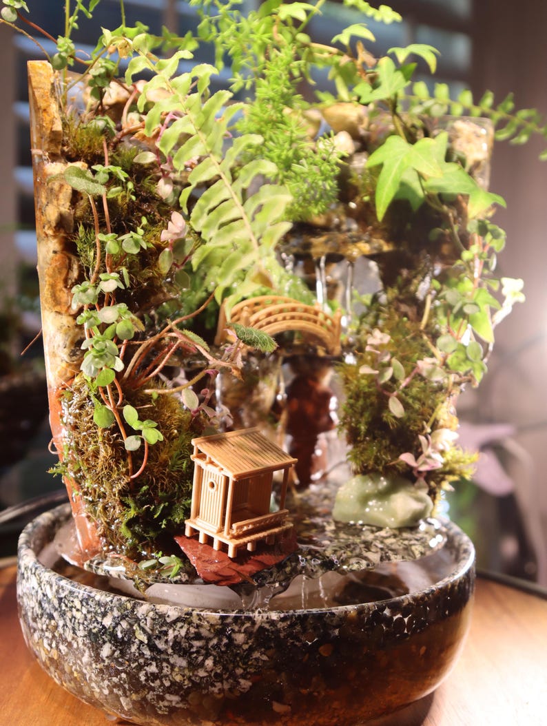 Handmade Indoor Waterfall Fountain: Zen Garden with Live Plants bild 7