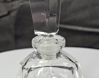 Vintage clear Stopper Clear Cut Glass Crystal Perfume Bottle Art Deco
