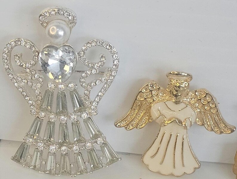 9 Vintage Rhinestone, Gold and Silver Tone Angel Brooches ! - Etsy